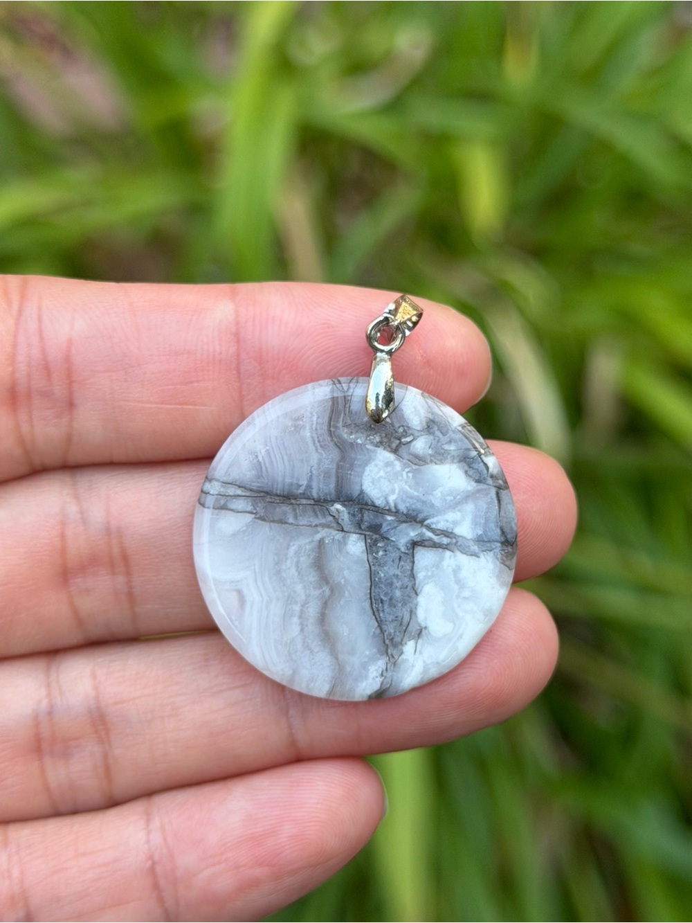 925 Silver Plated Picasso Jasper Round Disk Pendant 2582 - Picture 3 of 5